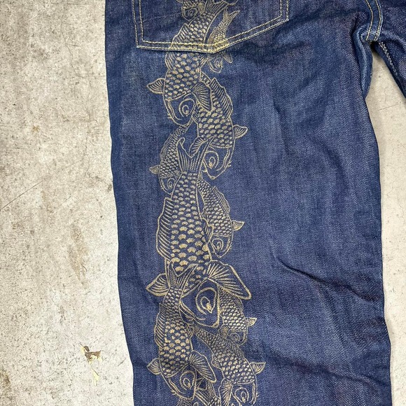 EARLY 2000’s JAPANESE DENIM EVISU “BIG M” KOI DARK DENIM PANTS 36x36 - Picture 3 of 5